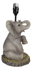 African Safari Glow Sitting Elephant with Trunk Up Desktop Table Lamp With Shade