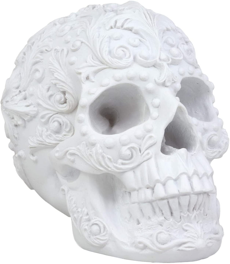 Ebros French Baroque Rococo White Floral Skull Statue Royal European 3D Skulls Decor