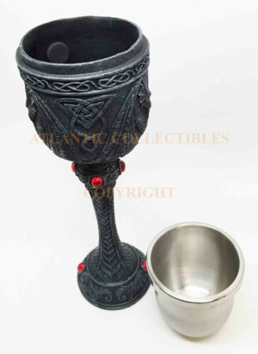 Medieval Alchemy Dual Twin Dragons Guarding Blood Crystals Wine Goblet Chalice