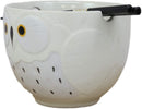 Ebros Whimsical Ceramic White And Black Owl Ramen Bowl and Chopsticks Set of 2