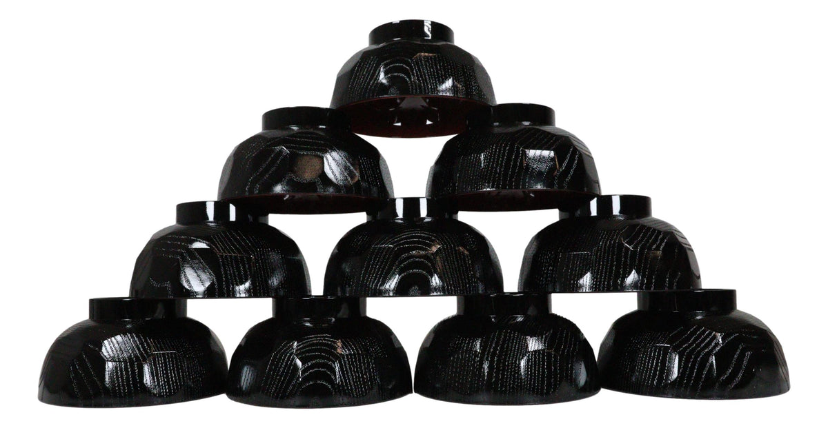 Ebros Gift Made In Japan Traditional Small Black Red Lacquer Copolymer Plastic Bowl For Rice Salad Miso Soup 4.5"Dia 6oz Japanese Restaurant Supply Bowls Home Kitchen (Dotted Ridged Pattern, 6)