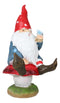 Camper Gnome Sitting On Toadstool Mushroom with A Bluebird Fairy Garden Figurine