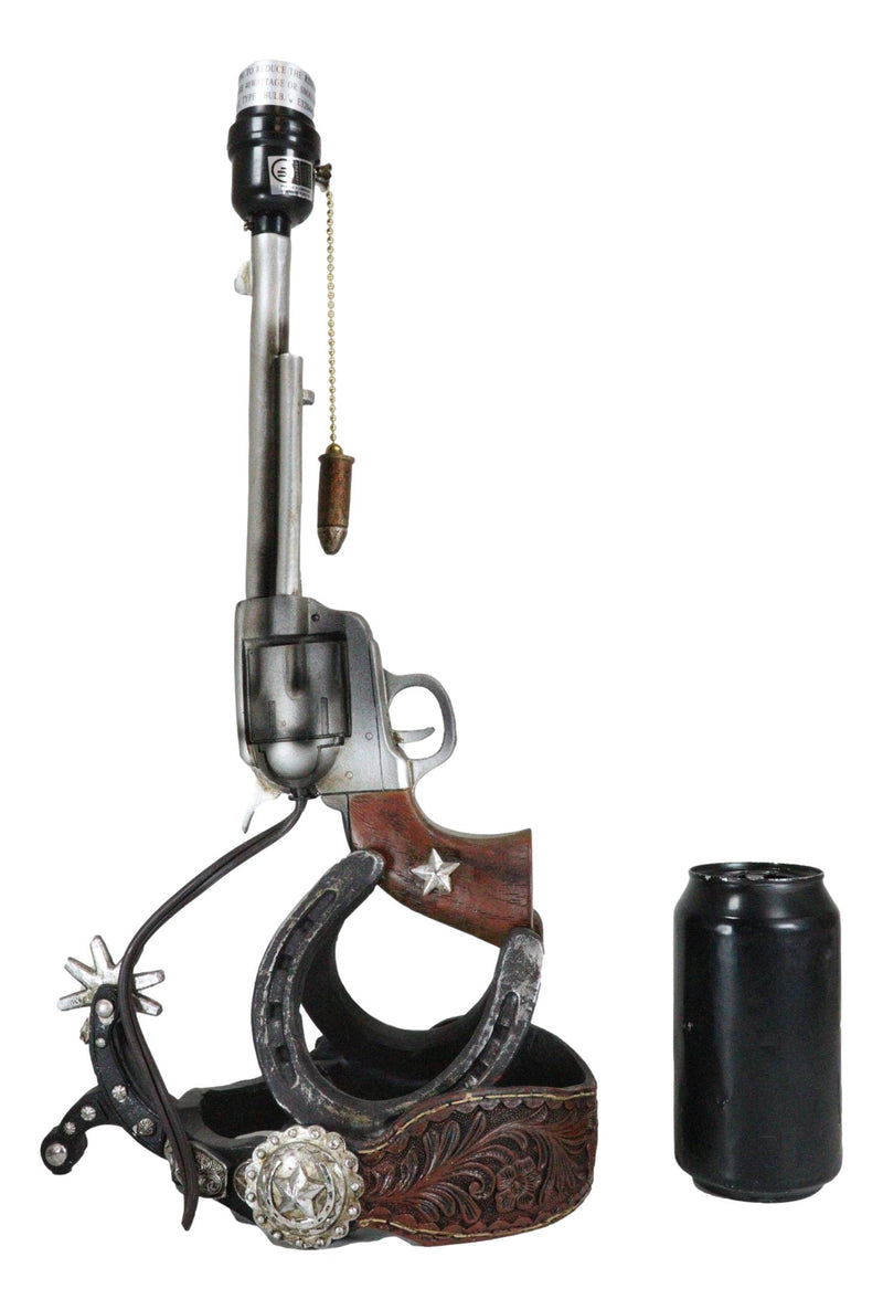 Western Six Shooter Gun Horseshoes Heel Spur Side Table Lamp With Cowboy Hat