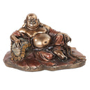 Ebros 11" Long Lucky Happy Buddha Resting on Fortune Coins Wealth Bodhisattva Sculpture Statue - Ebros Gift