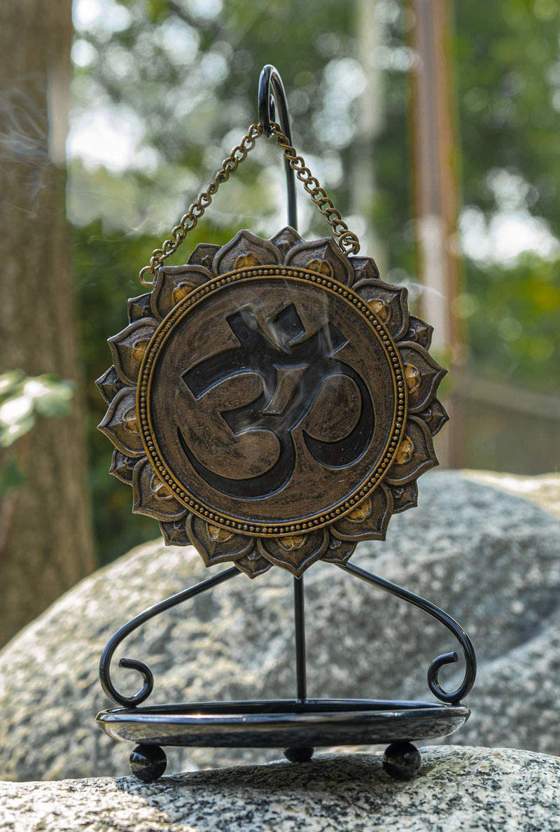 Ebros Buddhism Mandala Ohm Symbol Medallion Disk Backflow Incense Cone Holder Burner