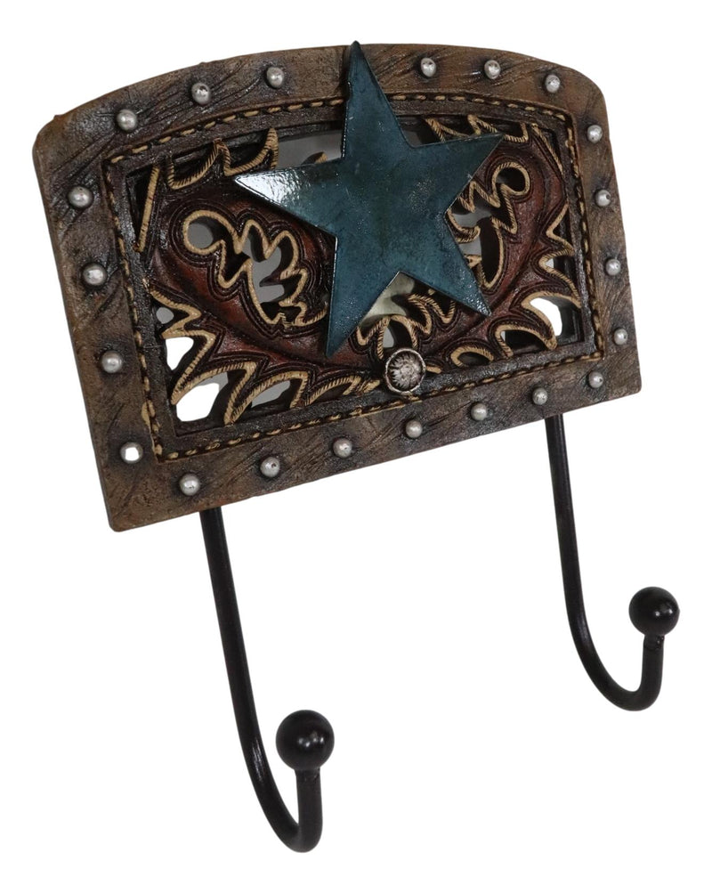 Rustic Western Lone Star Tooled Leather Bootcut Patterns 2-Peg Wall Hooks Decor