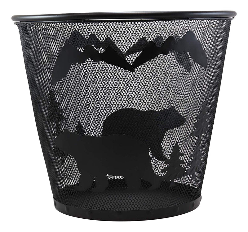 Rustic Black Bears By Pine Trees And Mountains Metal Wire Waste Basket Trash Bin