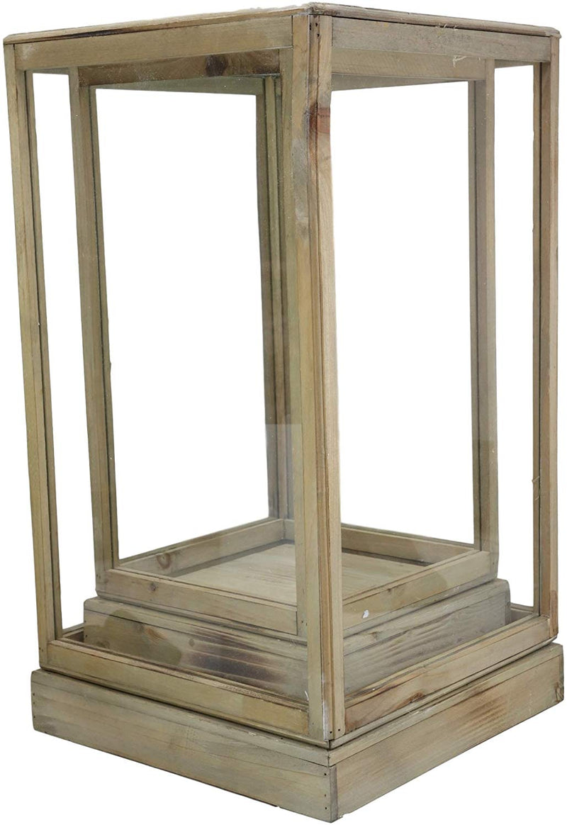 Ebros Set of 2 Large Rustic Clear Glass Display Boxes with Natural Wood Frames