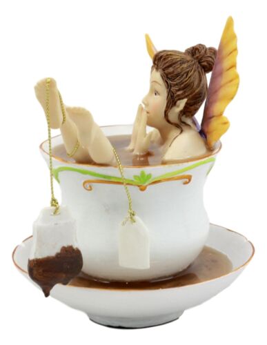 Magical Encounters Shocked Fairy Bathing In Tea Cup Figurine Fantasy Collectible