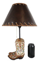 Rustic Western Cowgirl Boots With Colorful Floral Vines Embroidery Table Lamp
