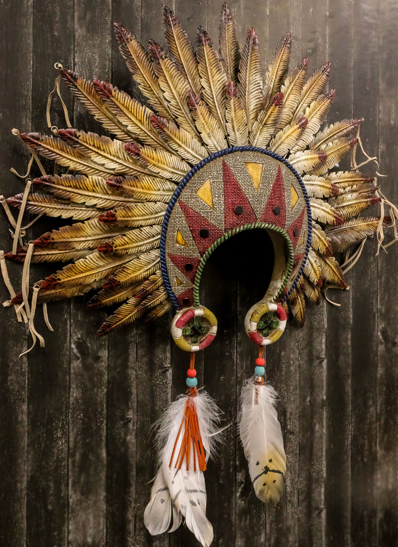 Large Southwest Indian Tribal Chief Headdress War Bonnet W/ Feathers W– Ebros Gift Large Southwest Indian Tribal Chief Headdress War Bonnet W/ Feathers W– Ebros Gift