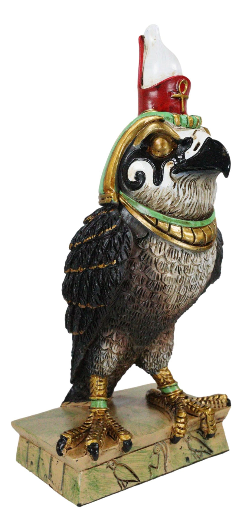Egyptian God of The Sky Horus Falcon Bird With Pschent Crown On Base Figurine