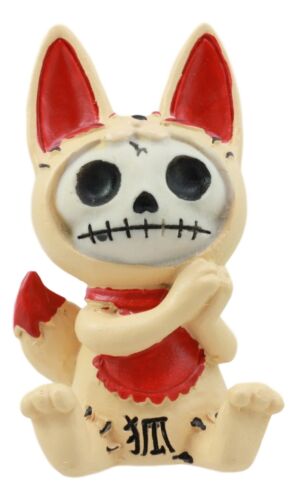 Ebros Japanese Beckoning Fox Maneki Kitsune Furry Bones Figurine 3" Tall Furrybones Skeleton Collectible Statue - Ebros Gift
