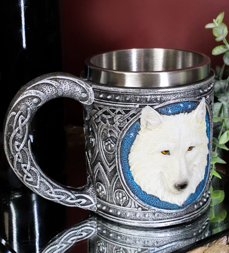 Ebros Celtic Direwolf Ghost White Wolf Coffee Mug 14oz Animal Totem Spirit Wolf Mug