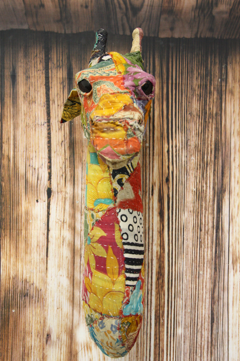 Safari Wild Giraffe Hand Crafted Paper Mache In Sari Fabric Wall Head Decor