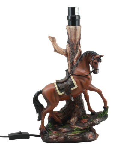 Ebros Light Fantastik Chestnut Brown Horse Stallion With Saddle Table Lamp With Shade