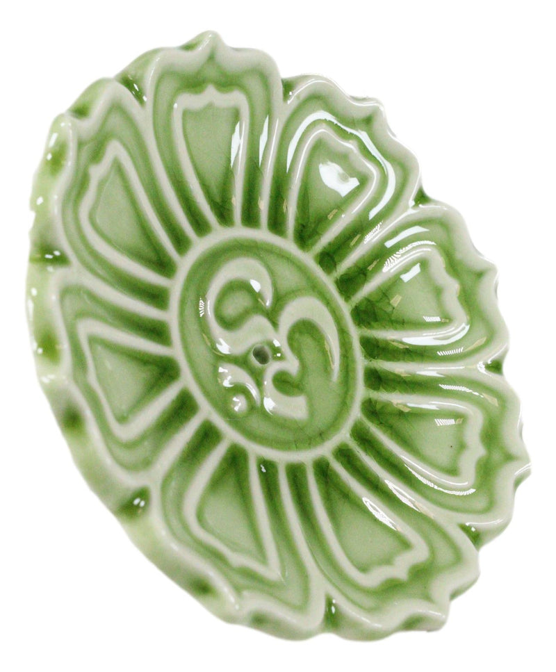 Fengshui Zen Buddha Om Lotus Padma Flower Ceramic Round Disc Incense Burner