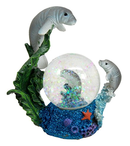 Ebros Gift Coastal Antillean Manatee Sea Cow Family Water Globe Figurine 4.25"H