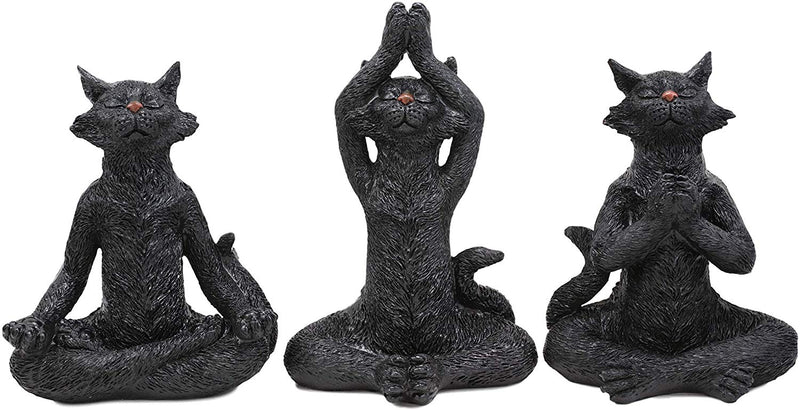 Ebros Larger 8.5"H See Hear Speak No Evil Zen Yoga Black Cats Figurine Set of 3