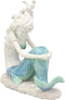 Ebros Gift Nautical Capiz Blue Tailed Siren Mermaid with Seashell and Starfish Statue Ocean Aquamarine Princess Coastal Beach Under The Sea Decorative Accent (Sitting On Seabed)