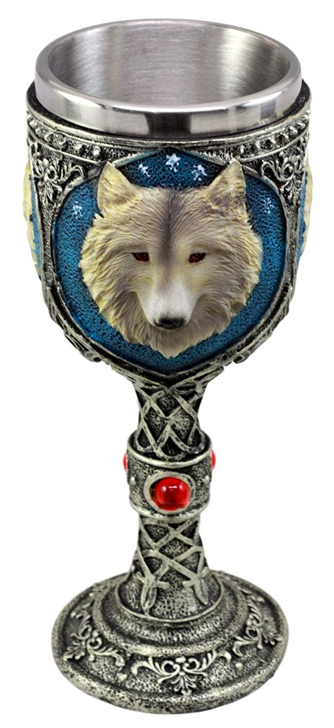 Ebros Lone Wolf Celtic Magic 7oz Wine Chalice Goblet 7oz Home Kitchen And Dining Decor Accessory Ceremonial Goblet For Direwolf Wolves Timberwolf Coyote Fans