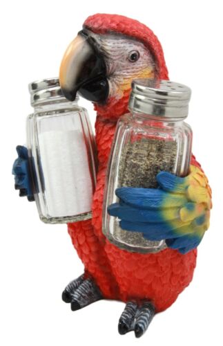 Ebros Tropical Rainforest Red Scarlet Macaw Parrot Salt Pepper Shakers Holder - Ebros Gift