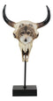 Large Alpha Wolf Spirit Totem On Buffalo Bull Skull Stake Statue 17.5"Tall