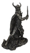 Viking Berserker Warrior With Bull Horn Helmet Wielding Sword Statue 10"H