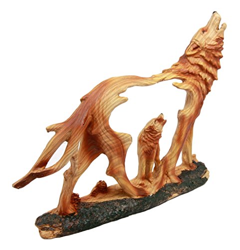 Ebros Howling Gray Alpha Wolf Figurine in Faux Wood Finish Home Decor Sculpture