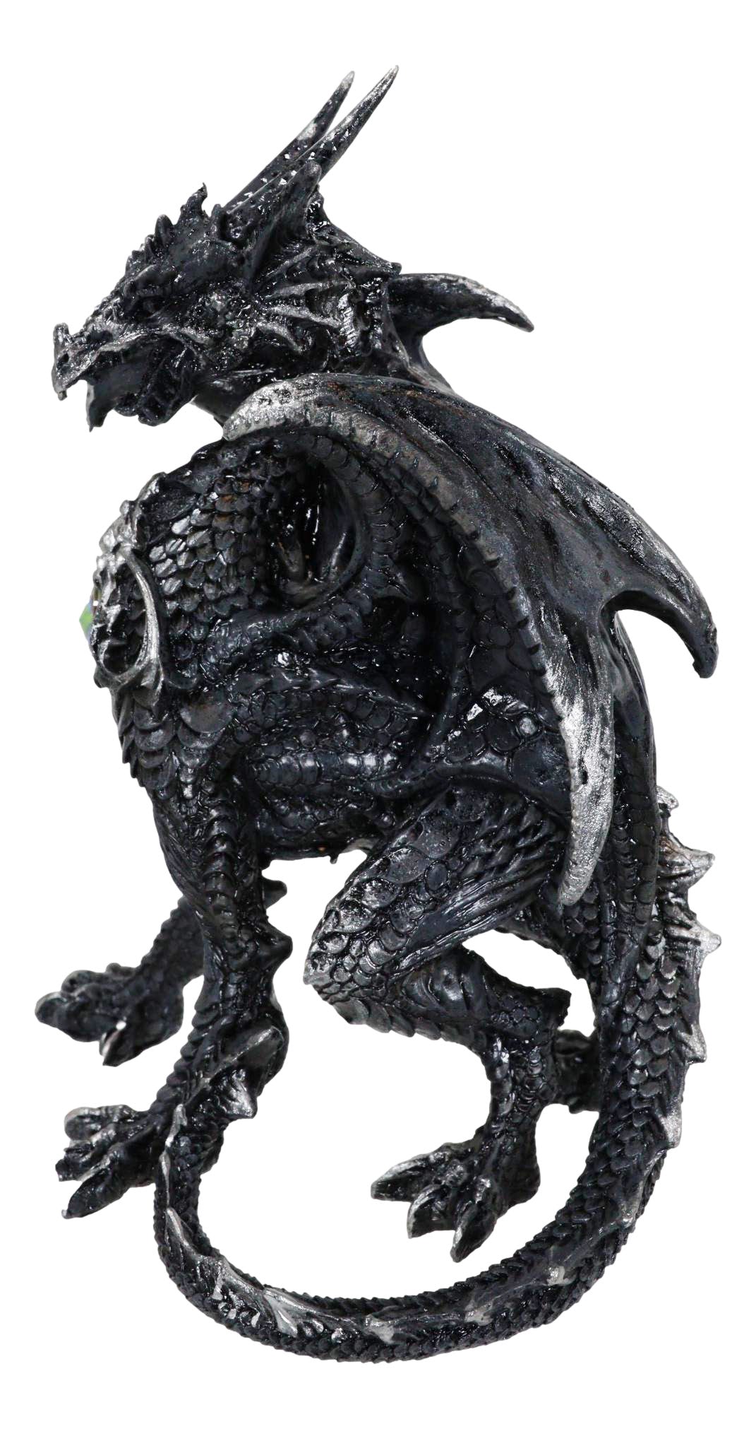 Gothic Fantasy Medieval Ember Crystal Heart Black Dragon Crouching Figurine