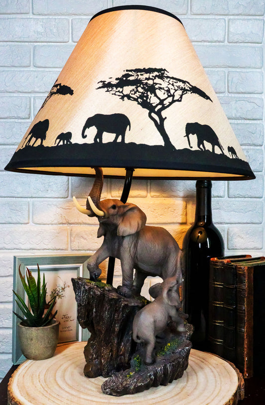 Migration Of The Majestic Elephant Family Safari Desktop Table Lamp Statue Decor - Ebros Gift