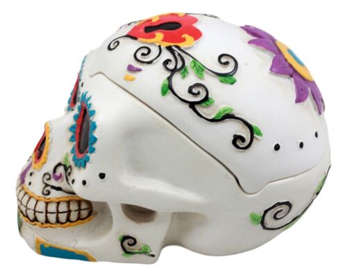 Ebros Day of The Dead White Sugar Skull Ashtray Tribal Tattoo Skull Figurine 5"Long - Ebros Gift