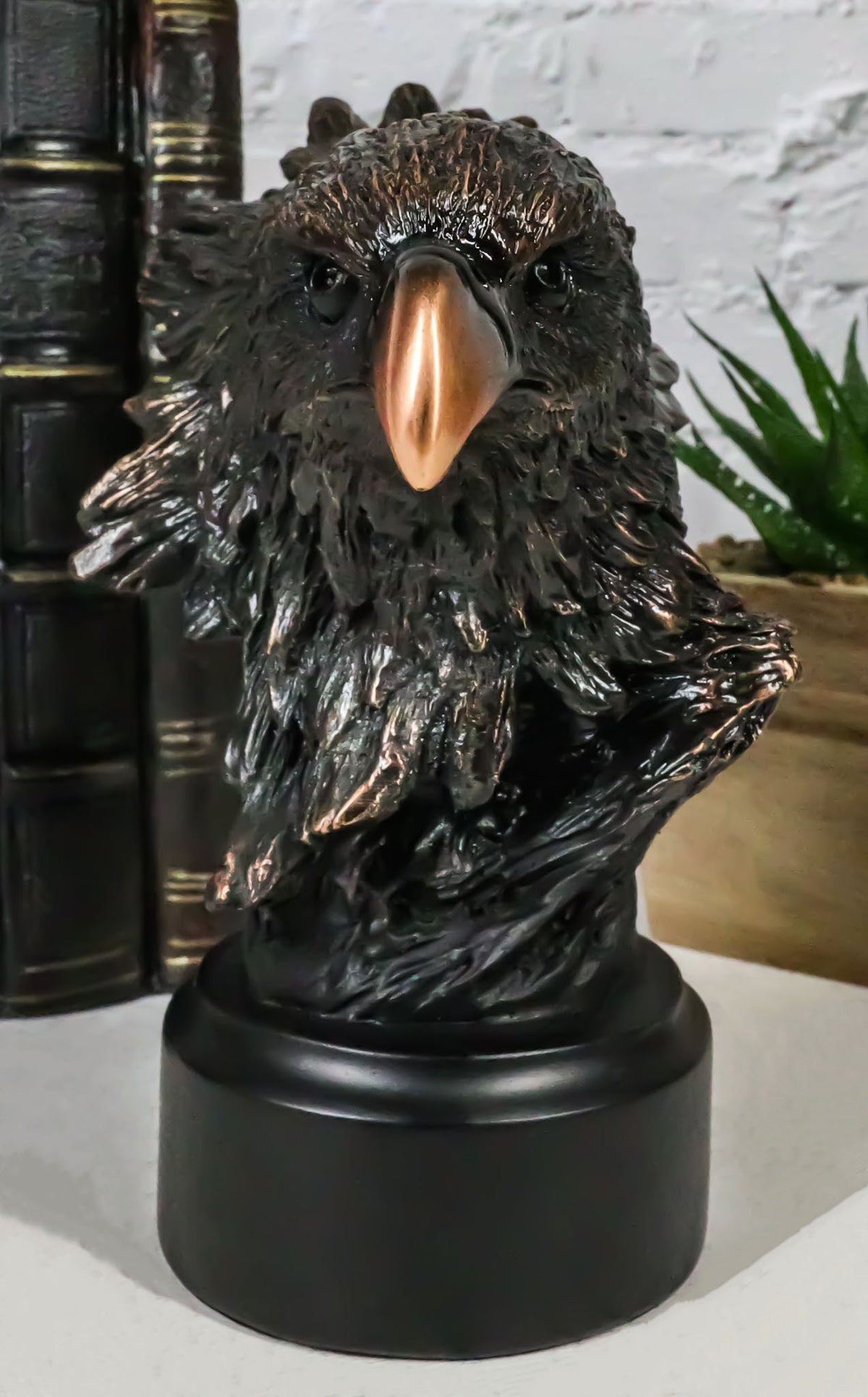 Patriotic American Bald Eagle Bust Bronze Electroplated Resin Figurine With Base