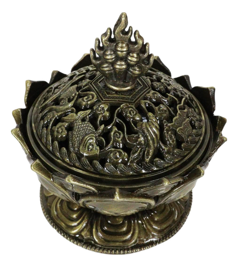 Buddha Padma Lotus Incense Holder Burner Figurine Eastern Meditation Decor 4"Dia