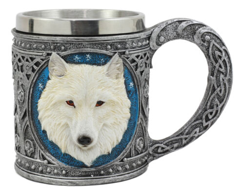 Ebros Celtic Direwolf Ghost White Wolf Coffee Mug 14oz Animal Totem Spirit Wolf Mug