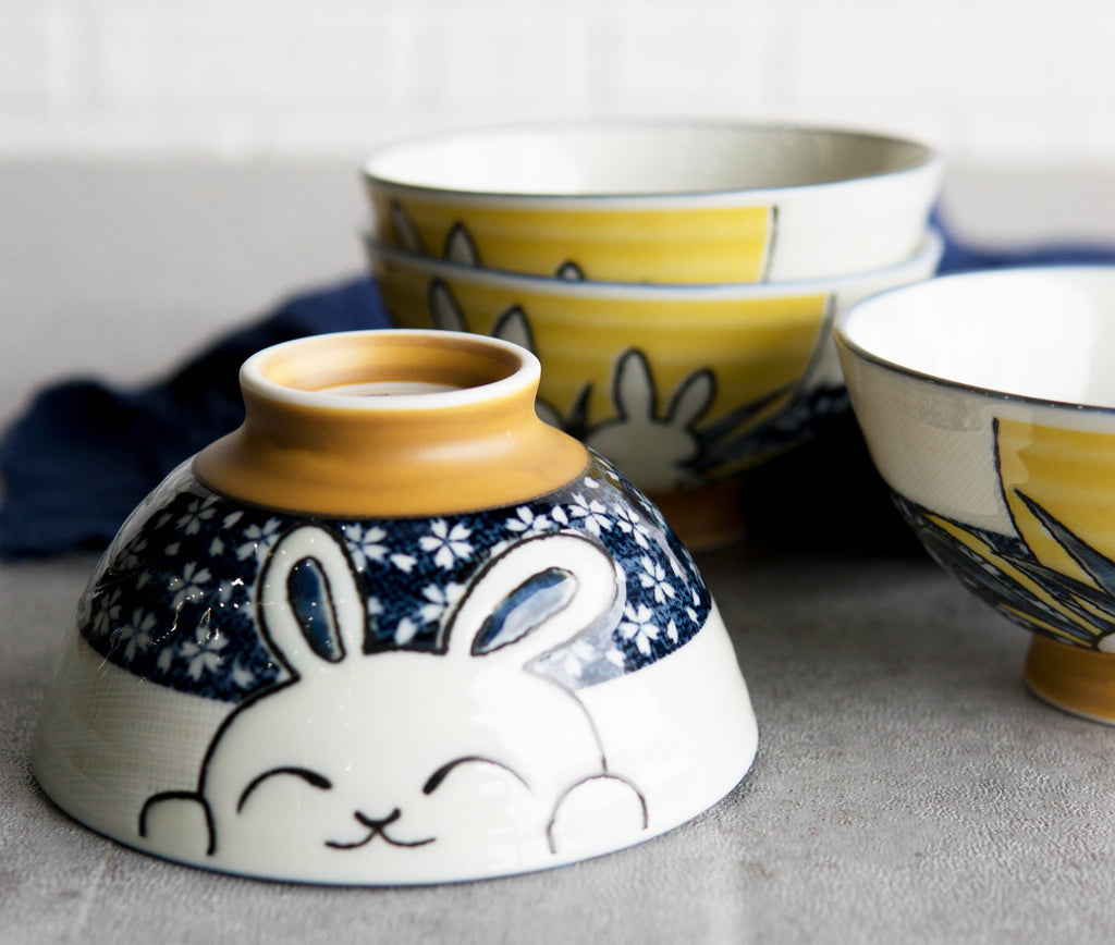 Japanese Rabbit Bowl Pack Of 6 Made In Japan Ceramic Colorful 2 Rabbits Gazing Moon Soup Ri ...