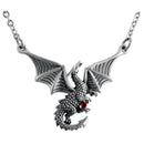 Ebros Red Gemstone Winged Caduceus Moon Dragon Jewelry Pewter Pendant Necklace