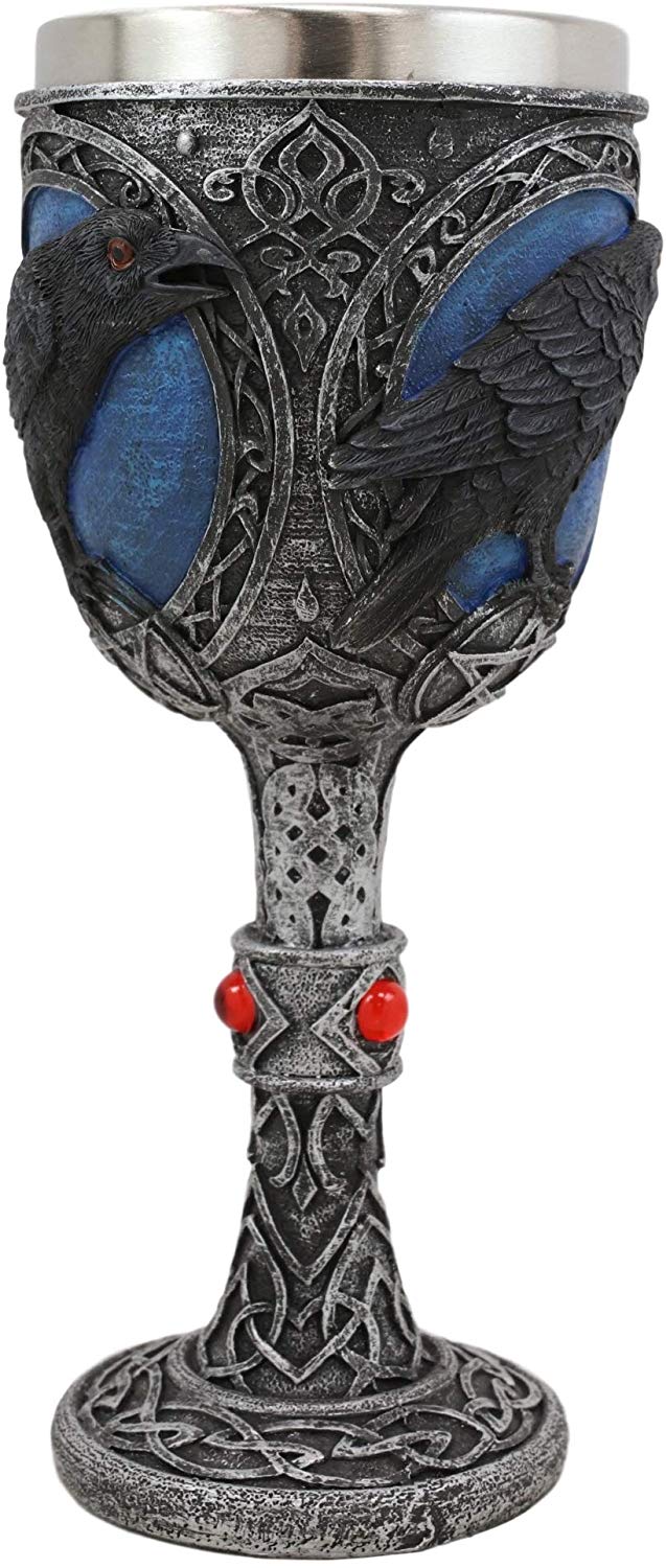 Ebros Moonlight Raven Crow With Celtic Tribal Tattoo Wine Goblet Chalice 7.25"H