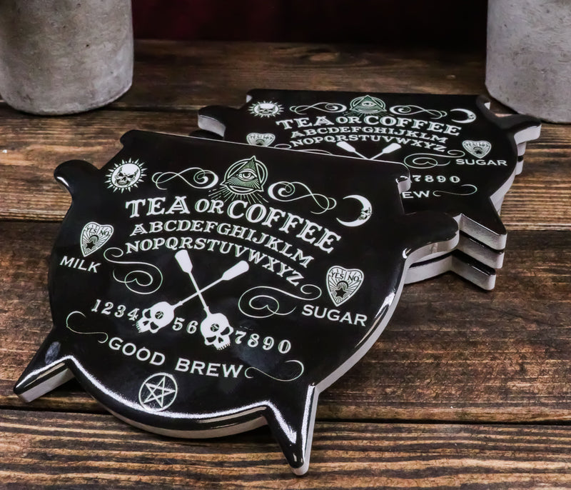 Set Of 4 Wicca Occult Ouija Spirit Board Cauldron Cork Backed Ceramic Coasters