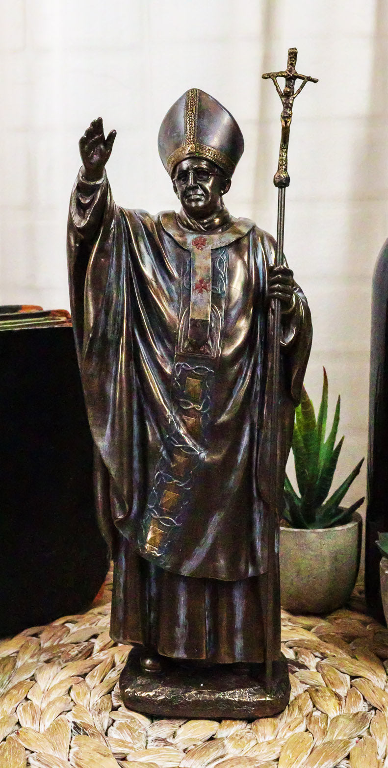 Vatican Catholic Church Pontiff Pope Francis Holding The Cross of Christ Statue - Ebros Gift