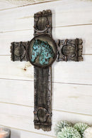 Rustic Western Lucky Horseshoes Turquoise Horse Barbed Wires Wall Cross Decor