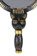 Ancient Egyptian Hieroglyphs Golden Goddess Bastet Cat Hand Mirror Figurine