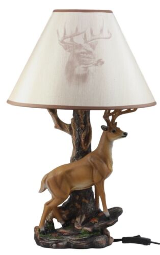 Ebros 12 Point Whitetail Deer Buck Desktop Table Lamp With Shade Wild Life