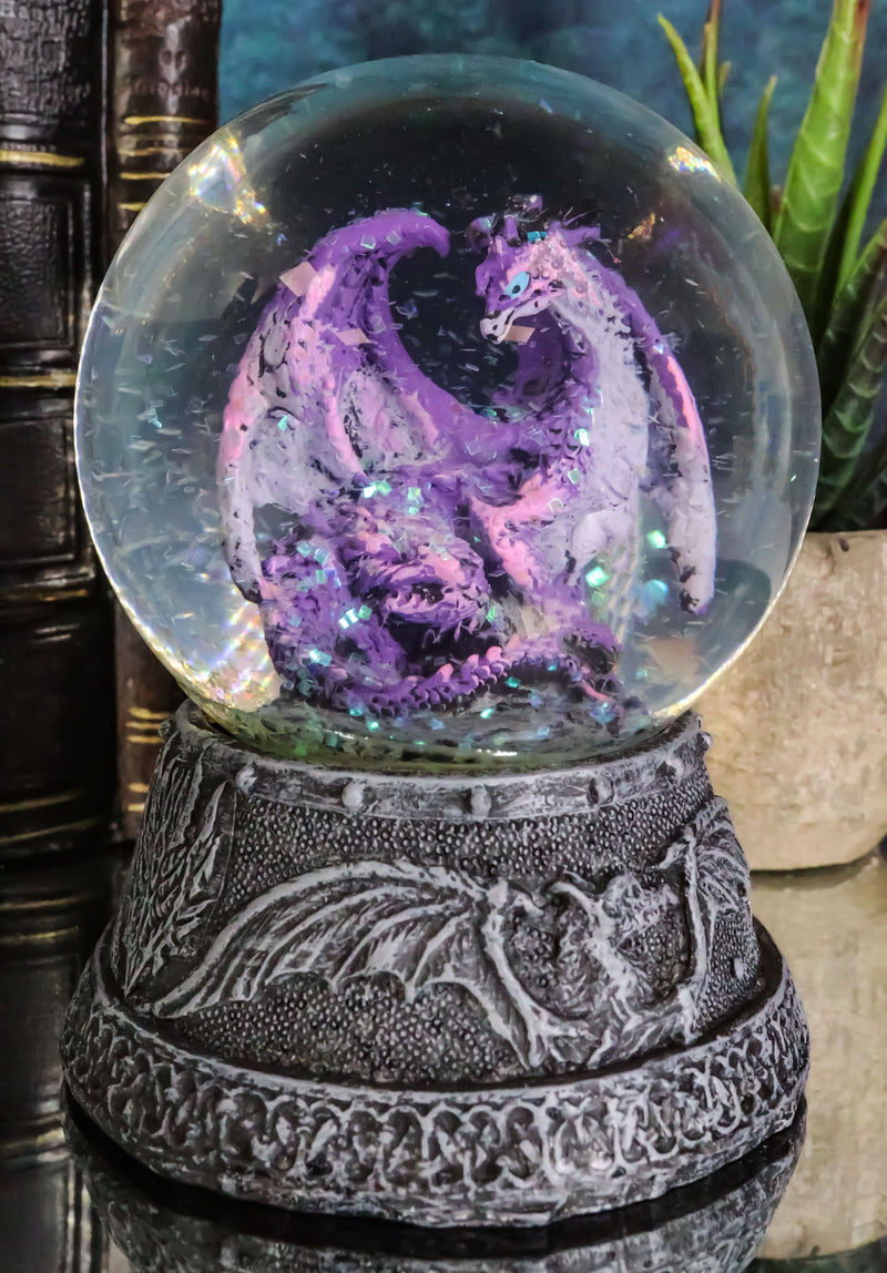 Mythical Purple Midnight Dragon Water Globe Figurine With Glitters 4.75"H