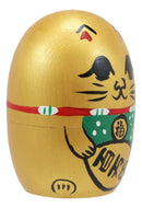 Ebros Golden Maneki Neko Wooden Toy Stacking Nesting Dolls 5 Piece Matryoshka