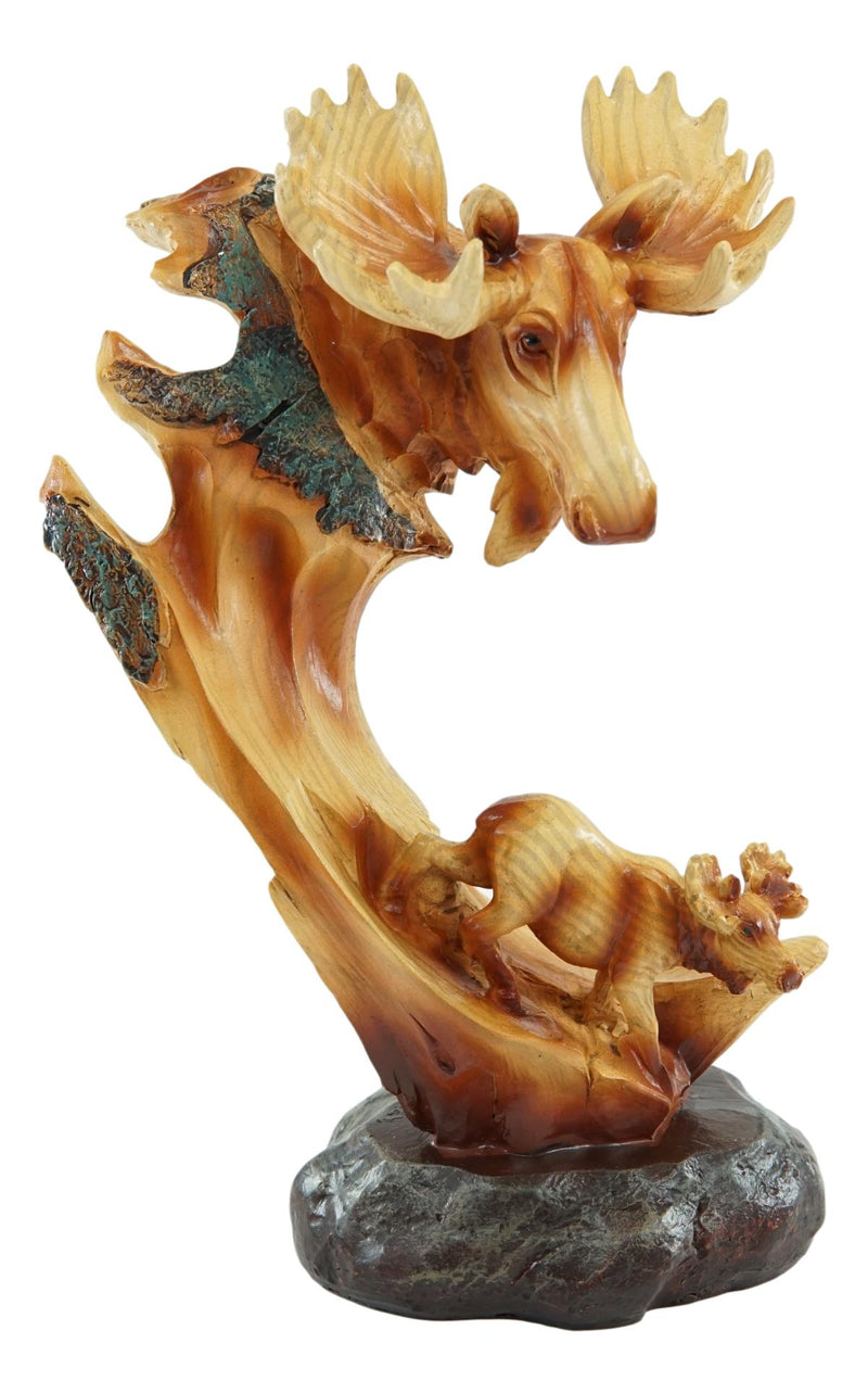 Ebros Rustic Faux Wood Wildlife North American Moose With Calf Figurine