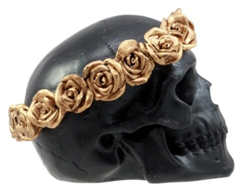Day of The Dead Copper Rose Laurel Black Skull Figurine DOD Sugar Skull Decor - Ebros Gift