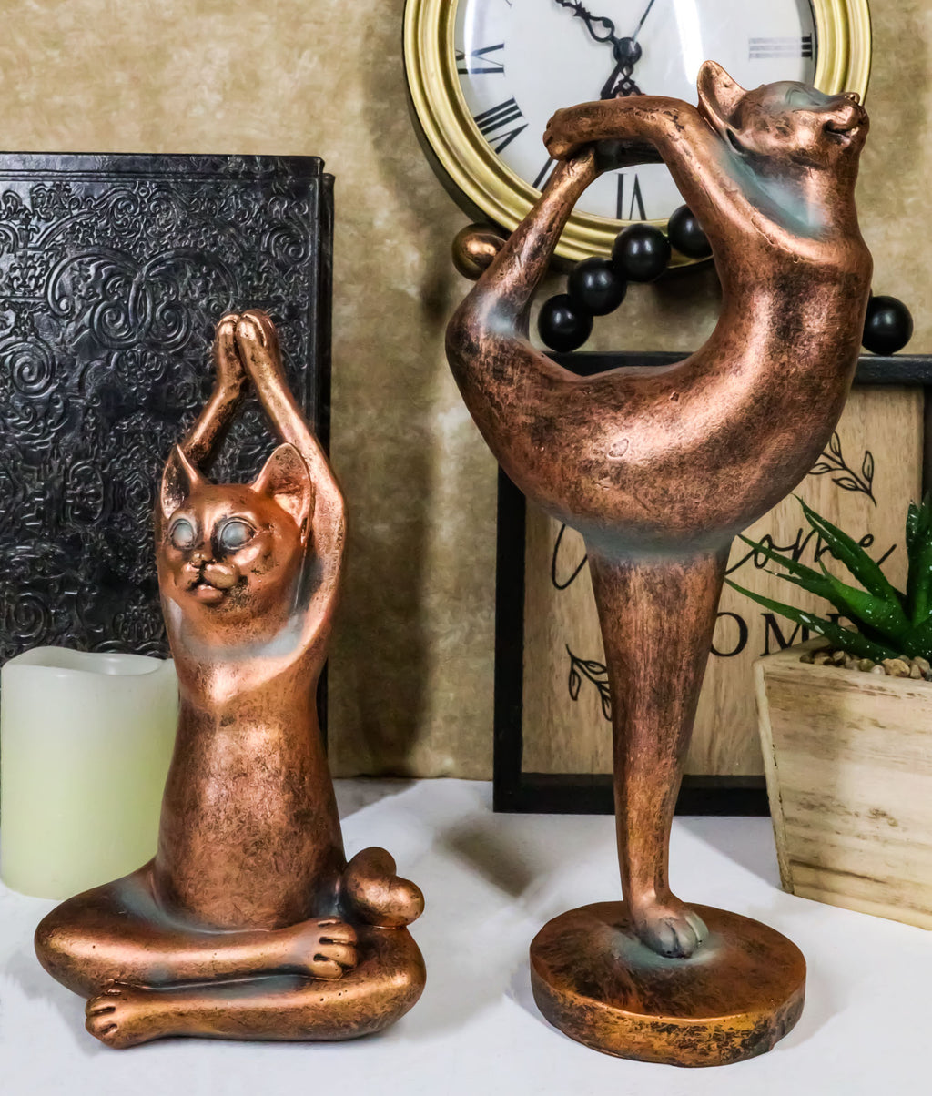 Ebros Yoga Cat Statue Set of 2 Stretching Zen Cats in Meditating and O–  Ebros Gift
