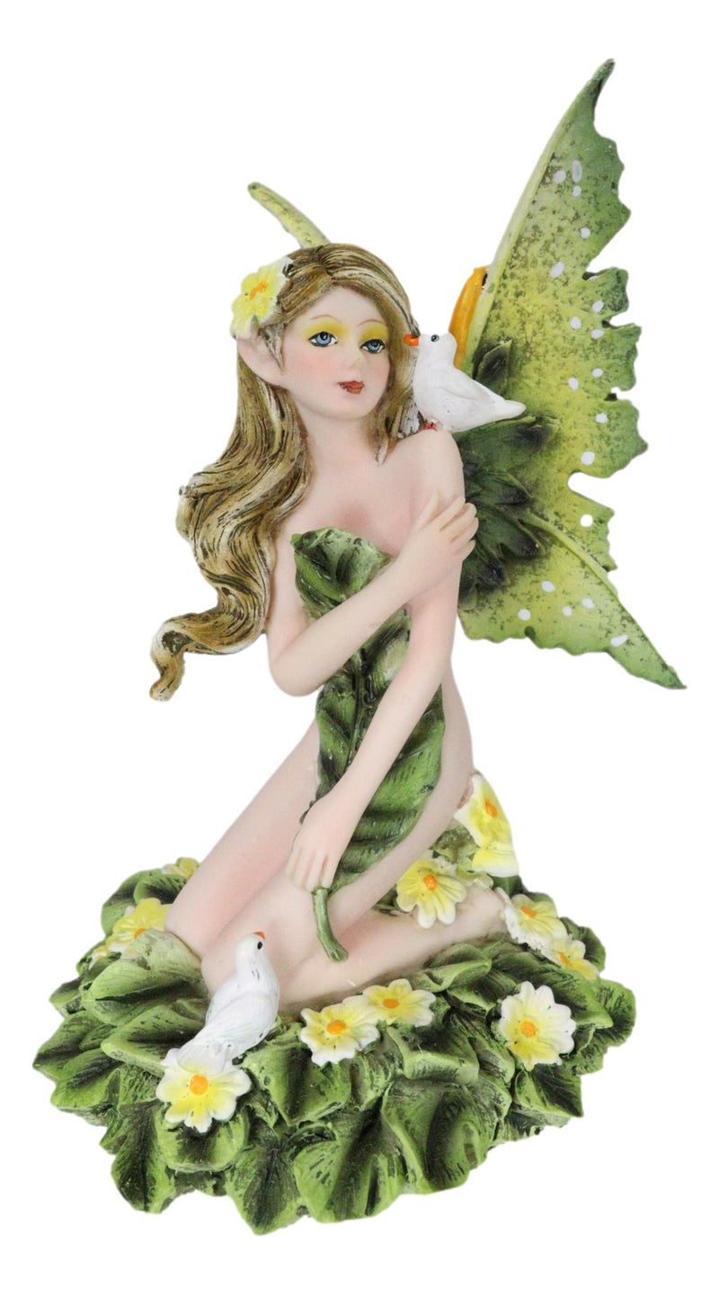 Tribal Green Daisy Flower Garden Innocent Fairy Eve Kneeling On Petals Figurine