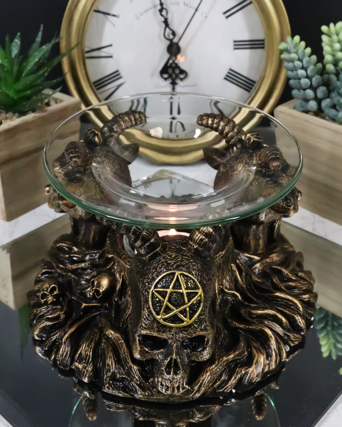 Pagan Occult Baphomet Sabbatic Goat Skull Demon Candle Oil Tart Scent Burner